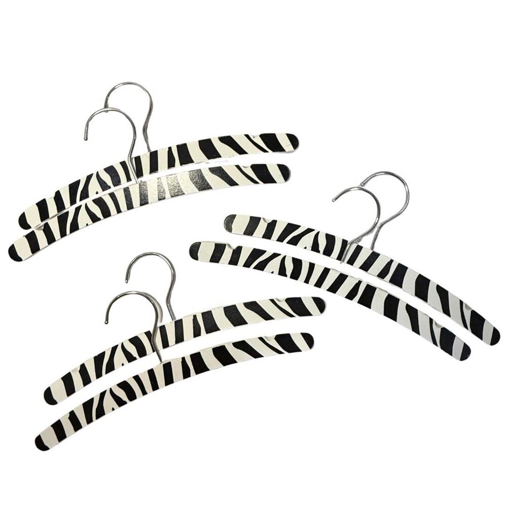 Wooden Zebra Children’s Hangers Set Of 6 Black White Stripe 11” Safari Animals